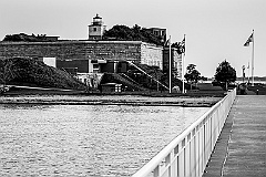 Clarks Point Light on Fort Taber - BW